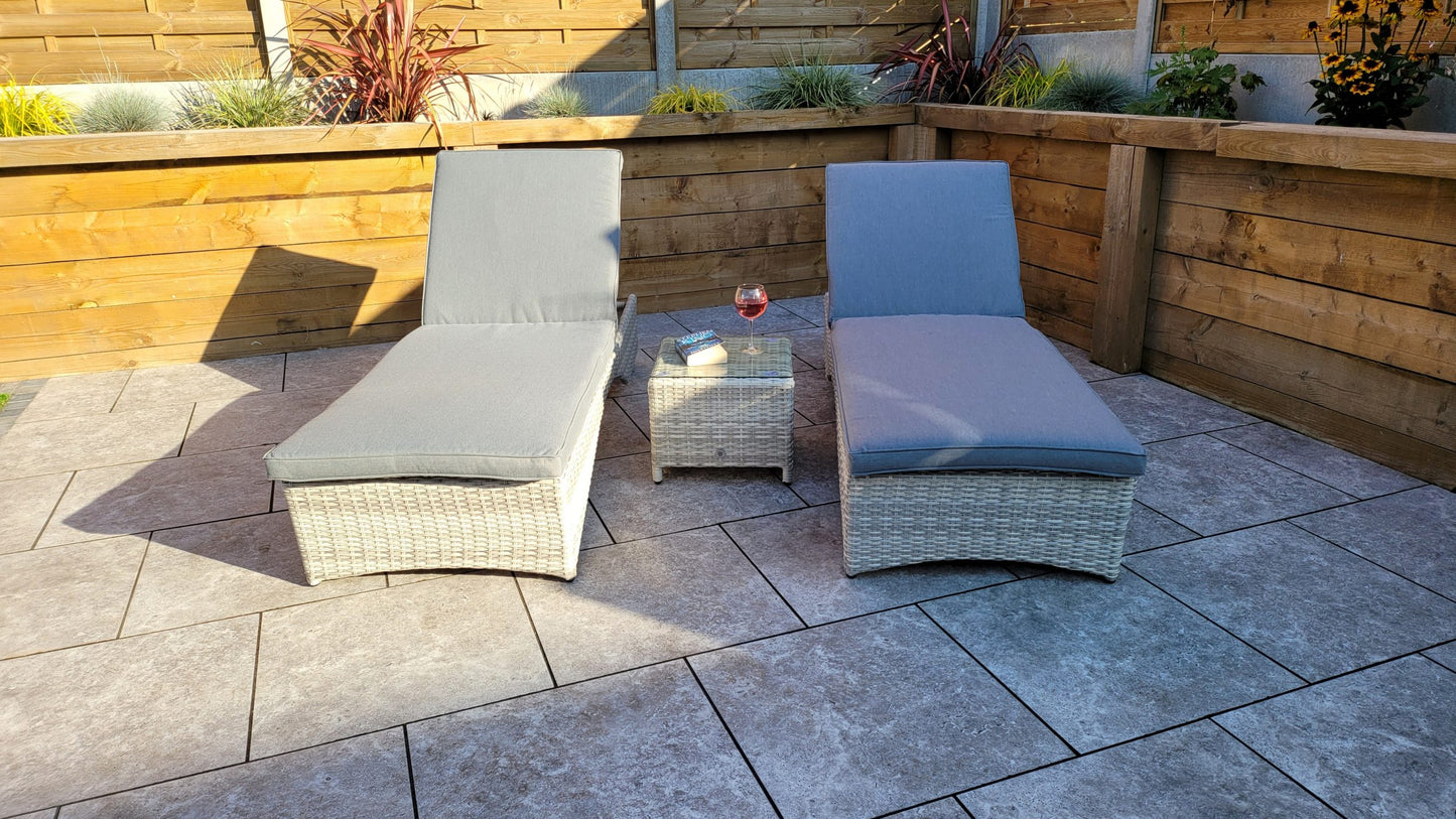 Rattan Meghan Sun Lounger Set with Drinks Table | Megh0402