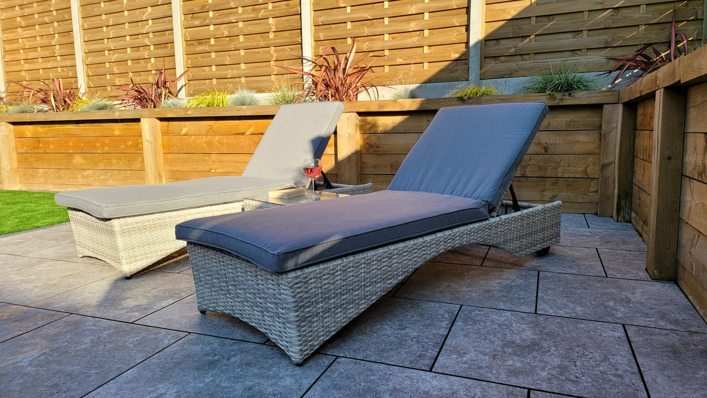 Rattan Meghan Sun Lounger Set with Drinks Table | Megh0402
