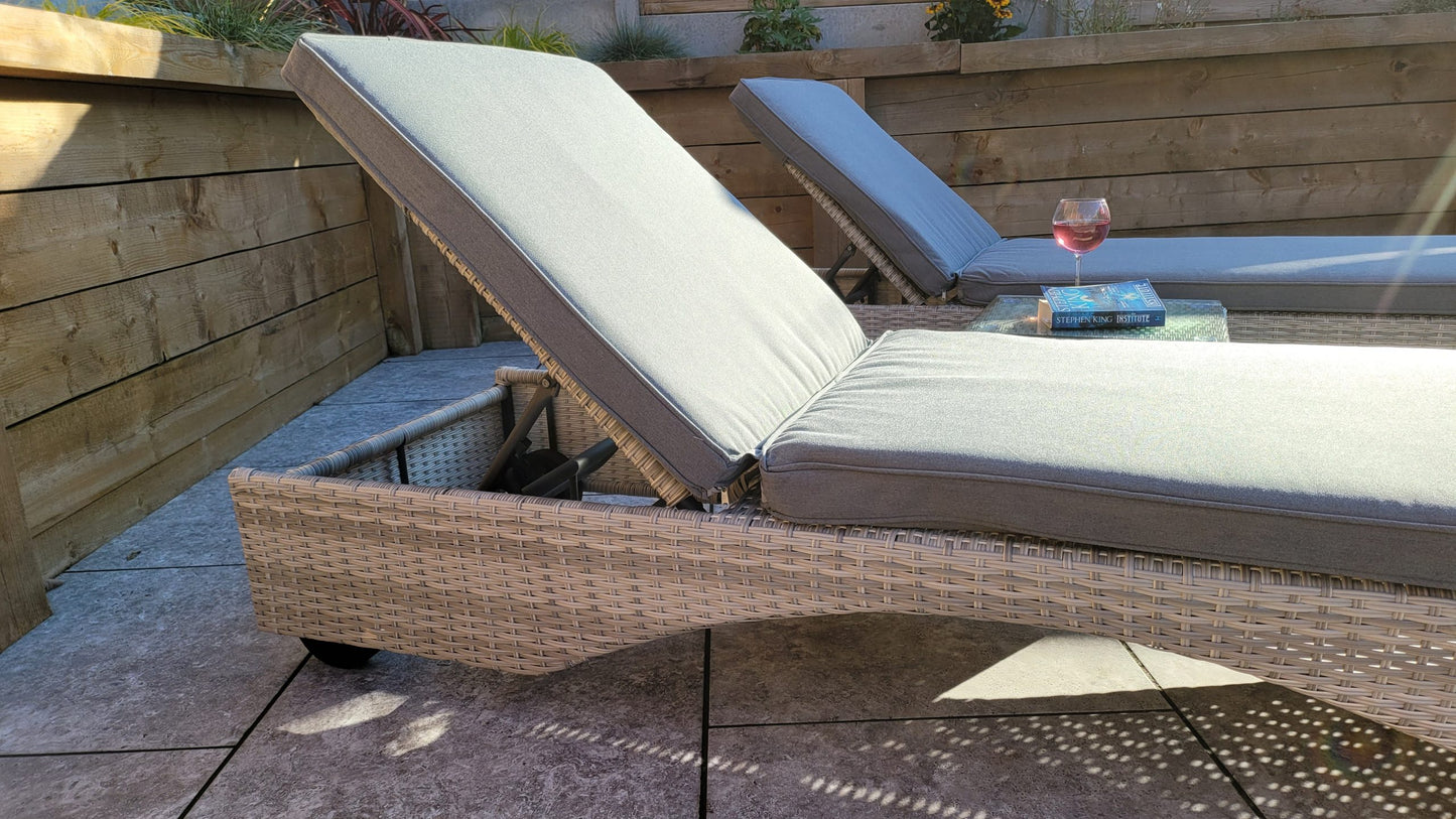 Rattan Meghan Sun Lounger Set with Drinks Table | Megh0402