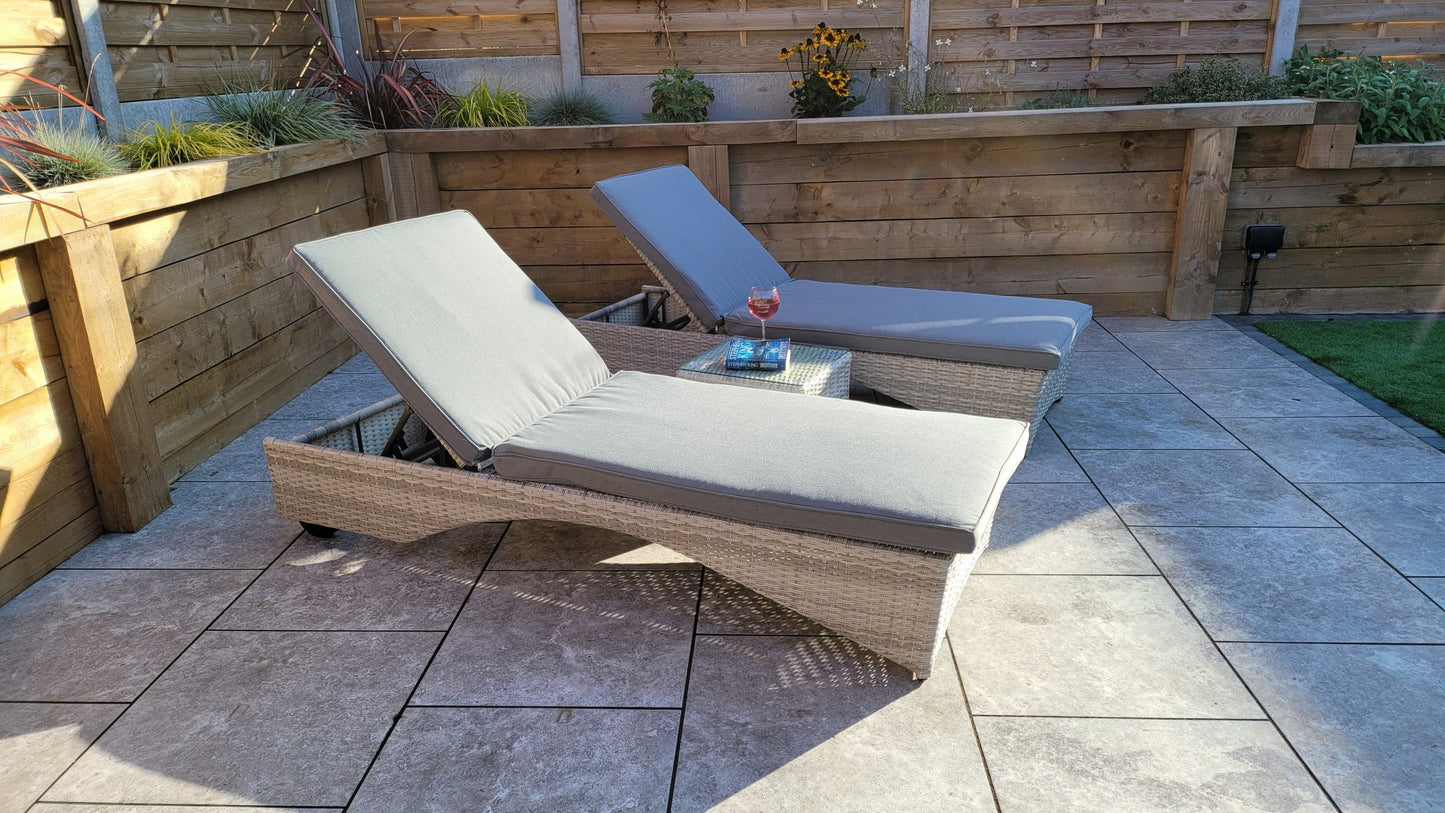 Rattan Meghan Sun Lounger Set with Drinks Table | Megh0402