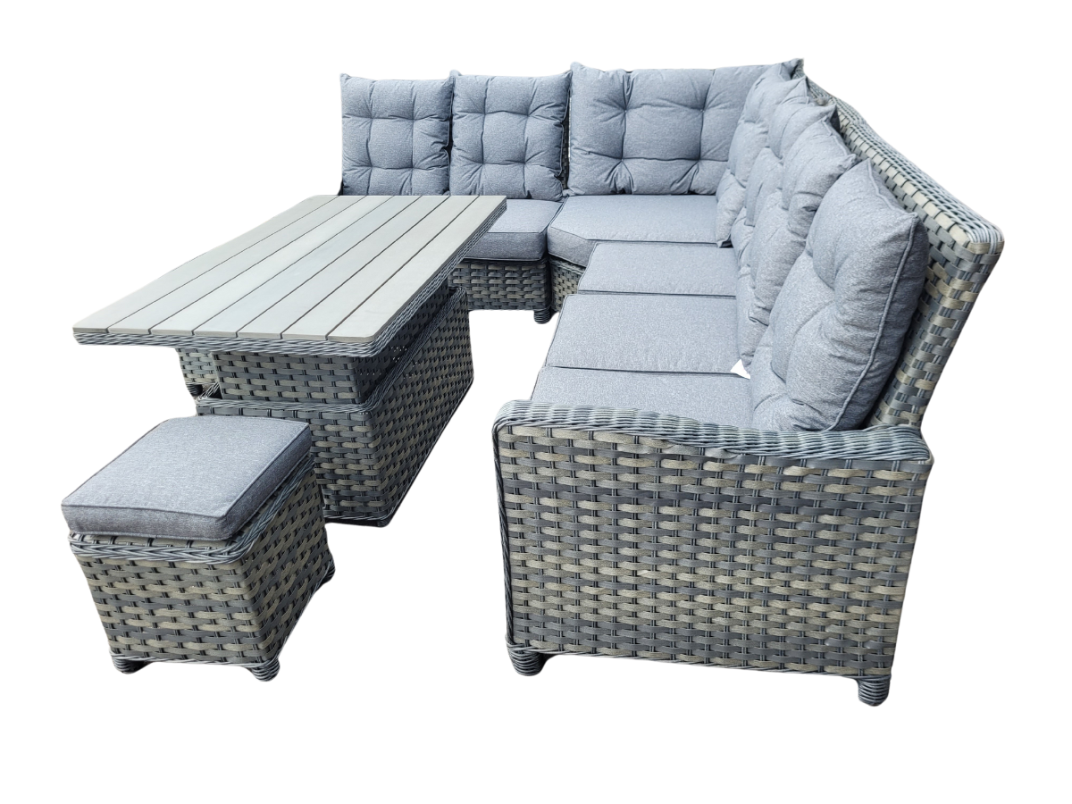 Homeflair Molly Large Grey Rattan Corner with lift Table + Stools