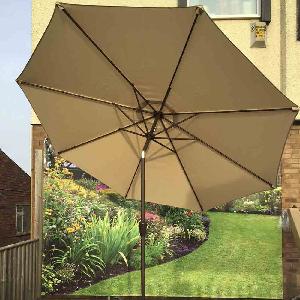 Rattan 3m Table Parasol with Tilt in Beige | Para0078