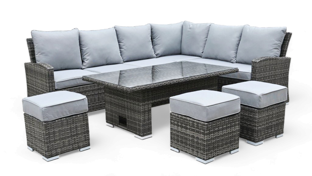 Cambridge Rattan Grey Casual Dining Corner Sofa Set With Rising Table | Camb181G