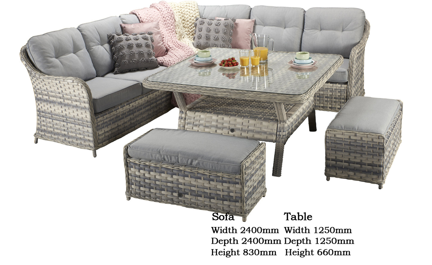 Signature Weave - Constance Rattan Large Corner Dining Sofa with Benches in Grey | Cons0203