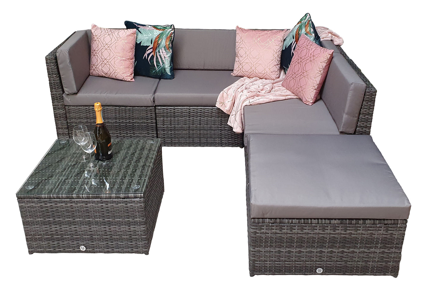 Rattan Stella Modular Corner Sofa + Table Grey | Stell0333