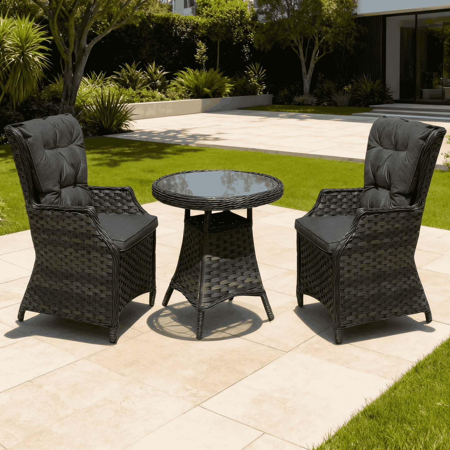 NEW Tammy Rattan Garden Grey Bistro Set Table + 2 Chairs
