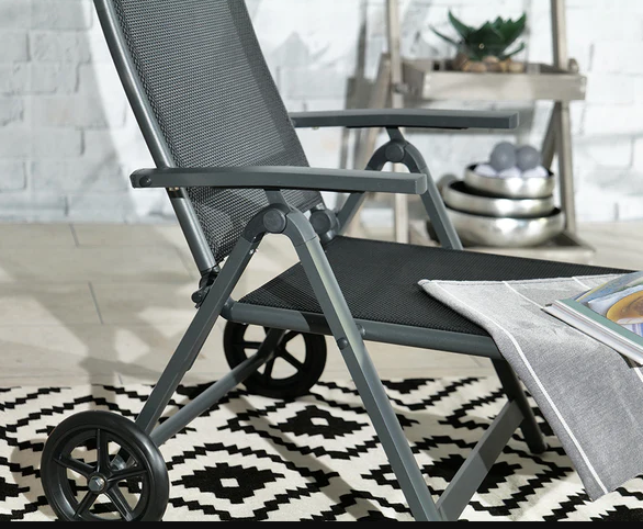 Sorrento Black Textylene Sunlounger with Wheels | 425202 | AMIR