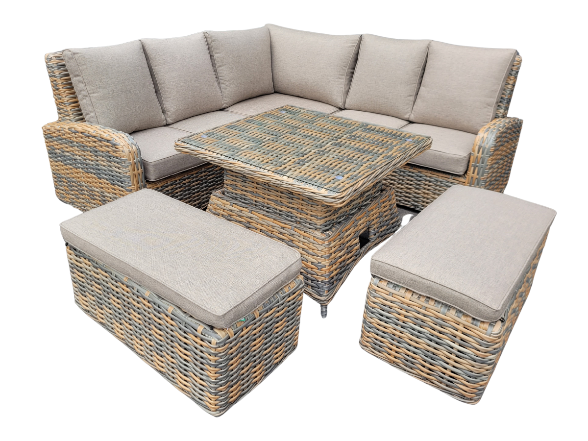 Homeflair Anna Rattan Mixed Weave Corner Sofa Dining Set with Lift Table