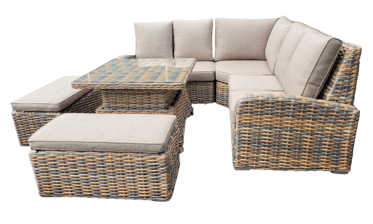 Homeflair Anna Rattan Mixed Weave Corner Sofa Dining Set with Lift Table