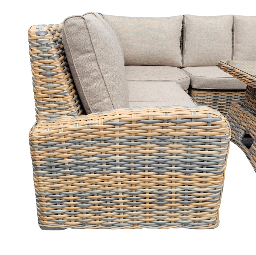Homeflair Anna Rattan Mixed Weave Corner Sofa Dining Set with Lift Table