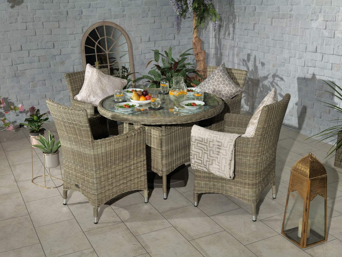 Rattan Wentworth 4 Seater Dining Set AMIR | WEN110CAR-WS
