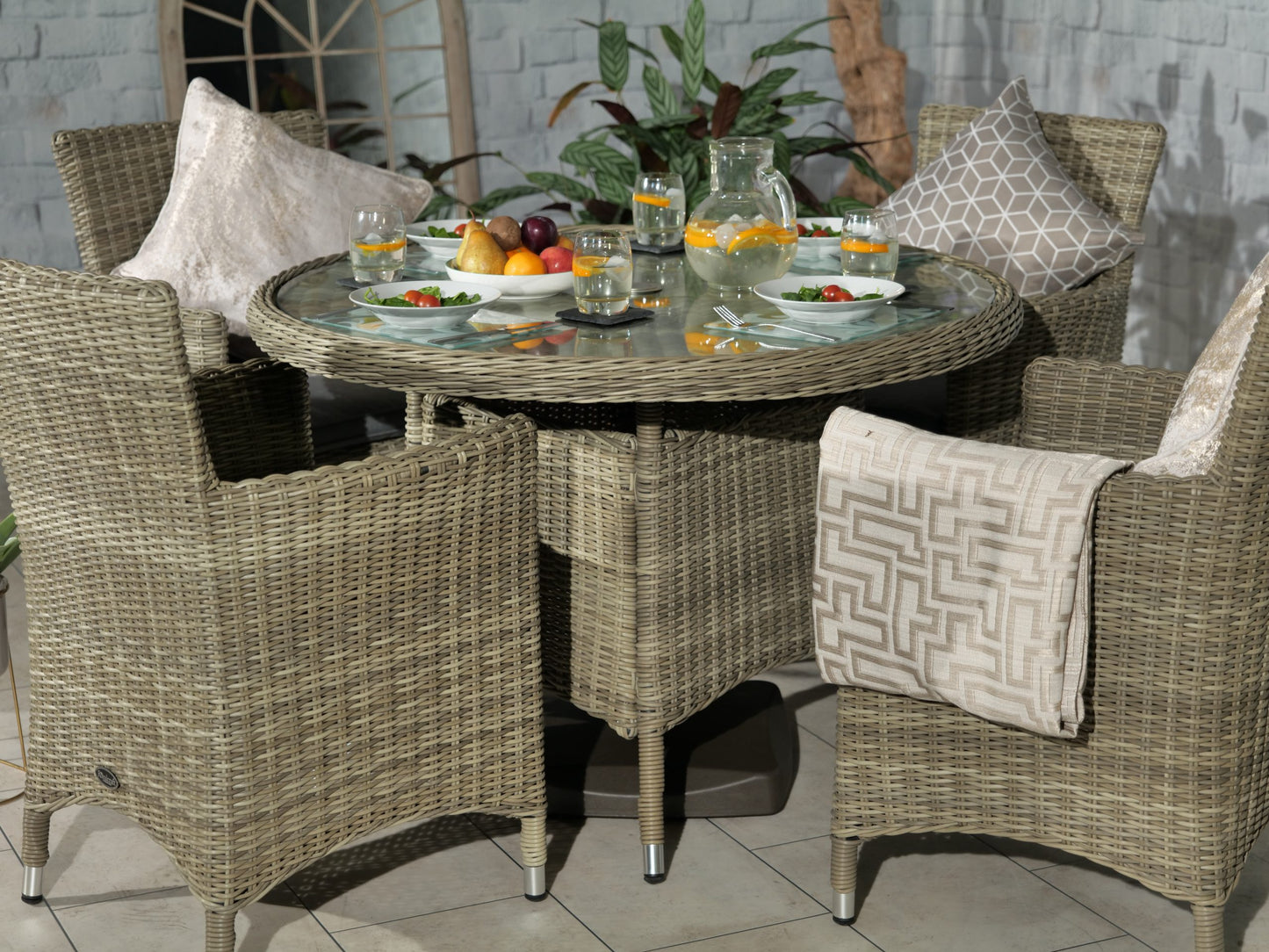 Rattan Wentworth 4 Seater Dining Set AMIR | WEN110CAR-WS