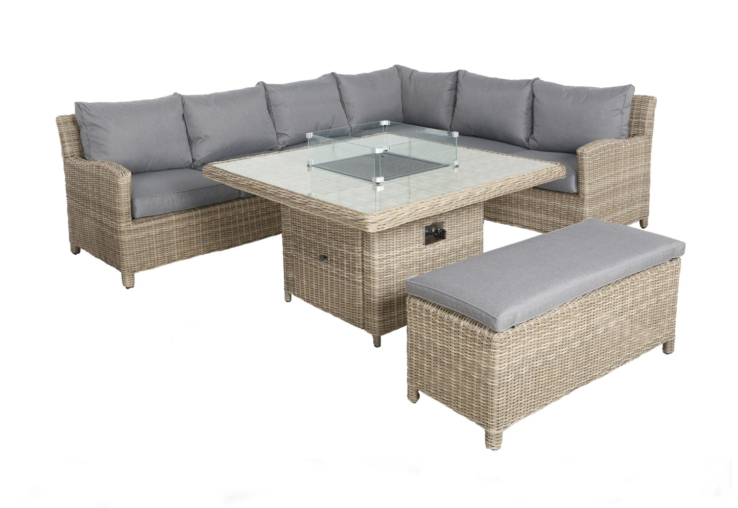 Rattan Wentworth Fire Pit 7pc Deluxe Modular Corner Dining / Lounging Set | AMIR | WEN120FP