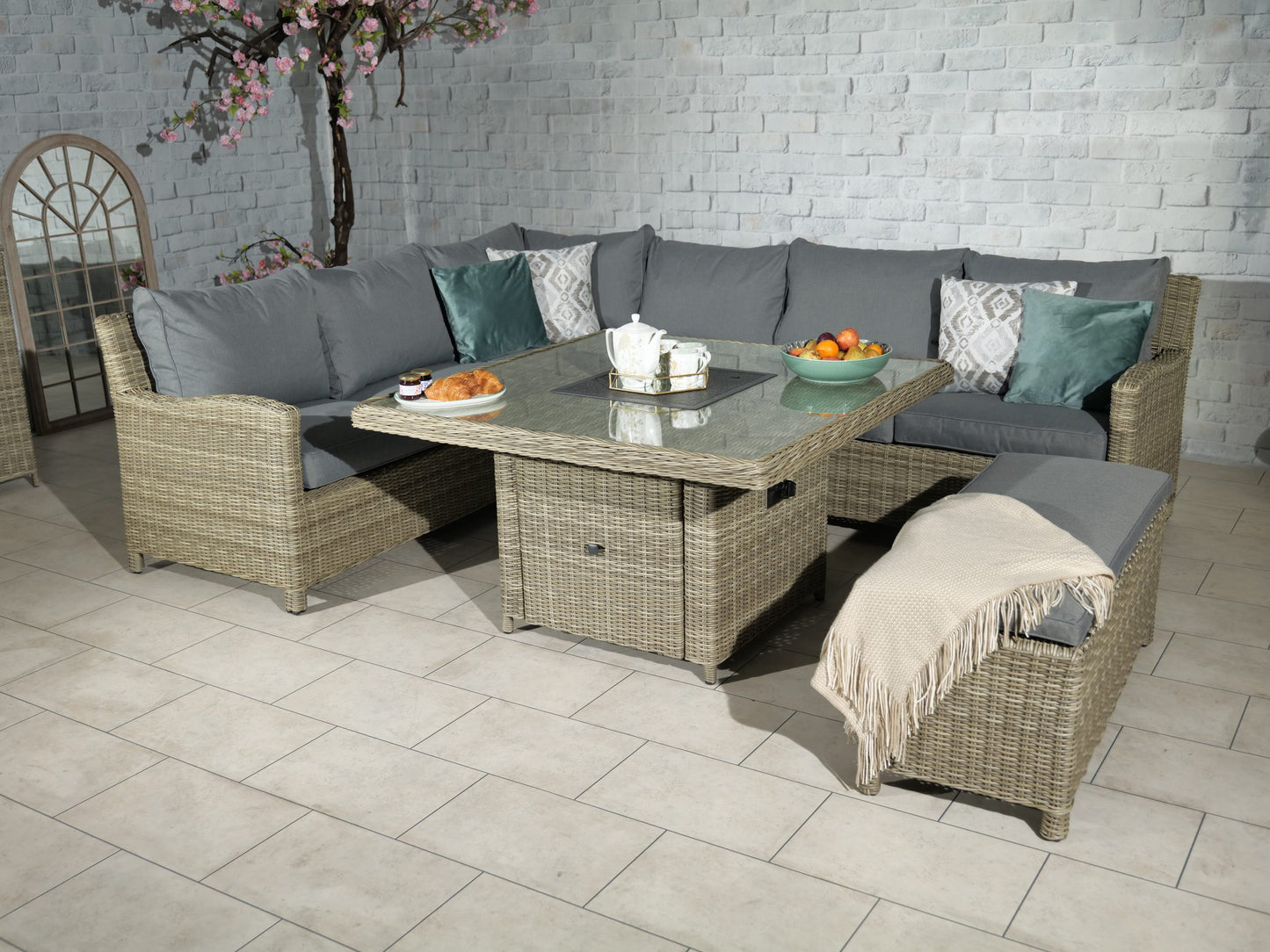 Rattan Wentworth Fire Pit 7pc Deluxe Modular Corner Dining / Lounging Set | AMIR | WEN120FP