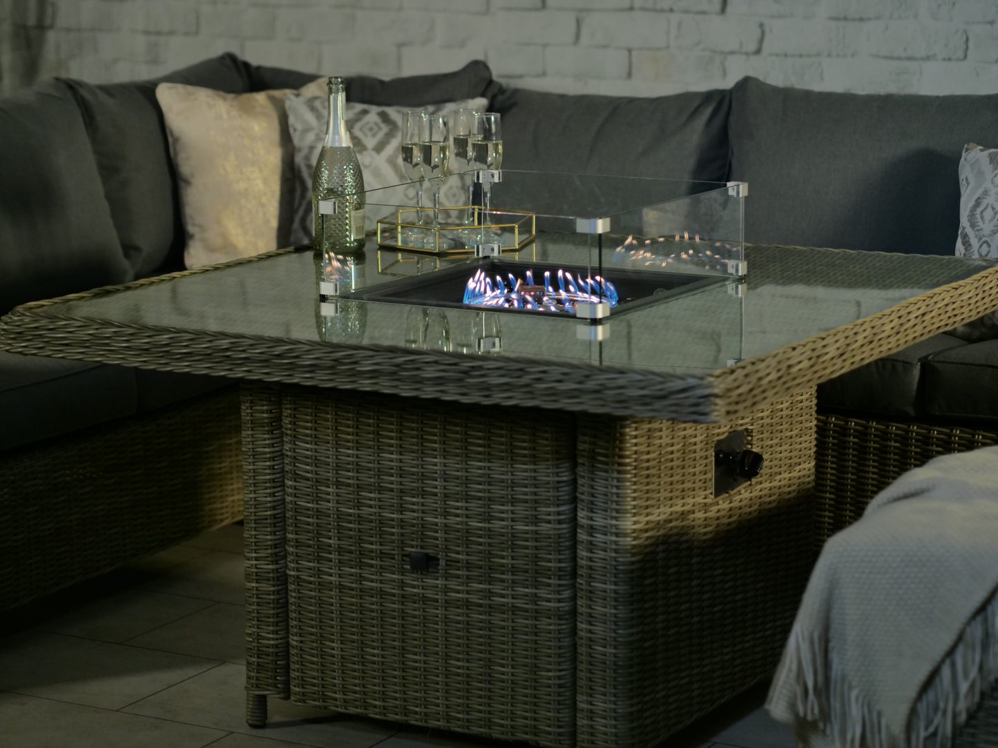 Rattan Wentworth Fire Pit 7pc Deluxe Modular Corner Dining / Lounging Set | AMIR | WEN120FP