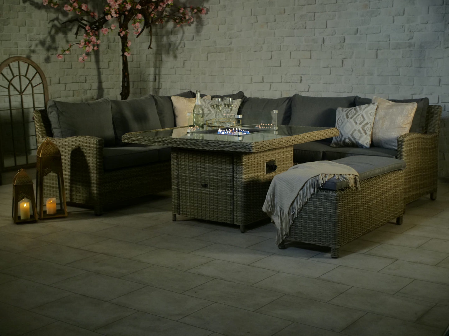 Rattan Wentworth Fire Pit 7pc Deluxe Modular Corner Dining / Lounging Set | AMIR | WEN120FP