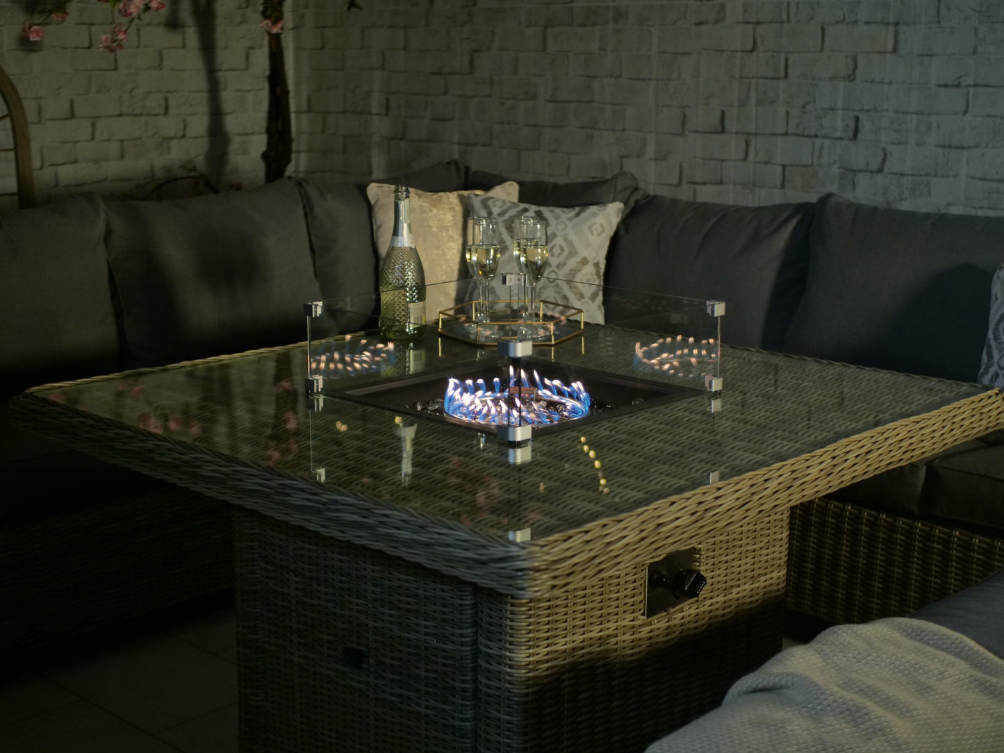 Rattan Wentworth Fire Pit 7pc Deluxe Modular Corner Dining / Lounging Set | AMIR | WEN120FP