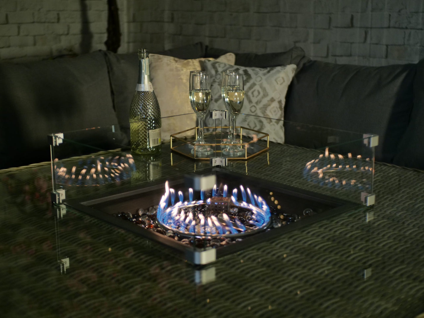 Rattan Wentworth Fire Pit 7pc Deluxe Modular Corner Dining / Lounging Set | AMIR | WEN120FP