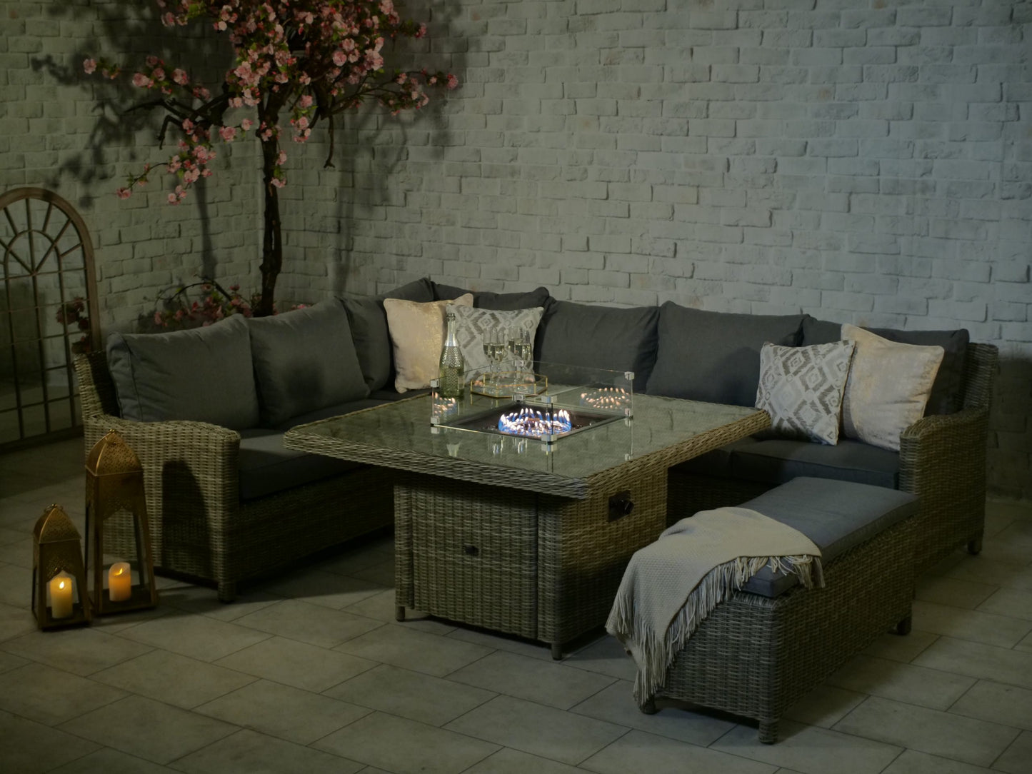 Rattan Wentworth Fire Pit 7pc Deluxe Modular Corner Dining / Lounging Set | AMIR | WEN120FP