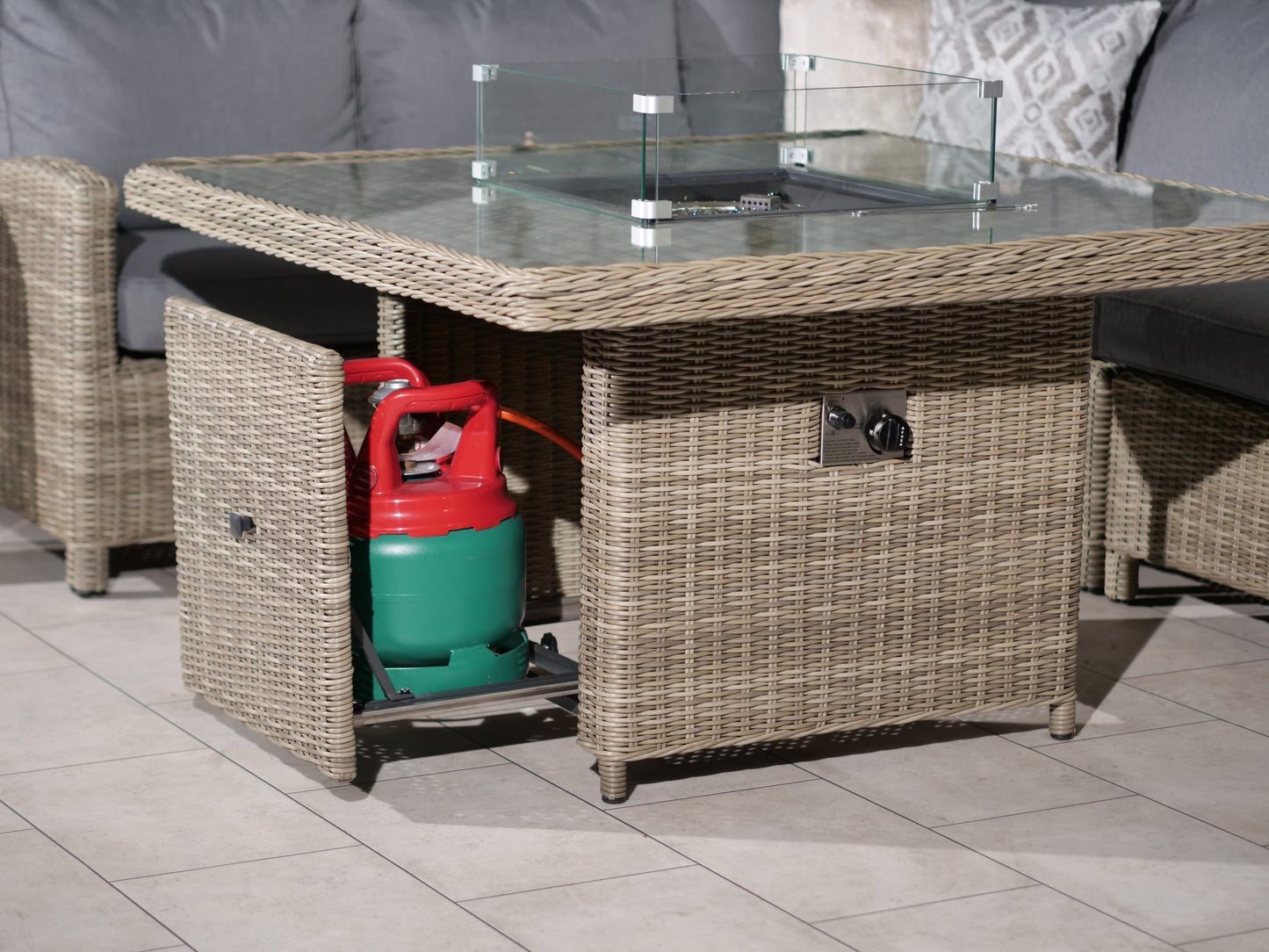 Rattan Wentworth Fire Pit 7pc Deluxe Modular Corner Dining / Lounging Set | AMIR | WEN120FP