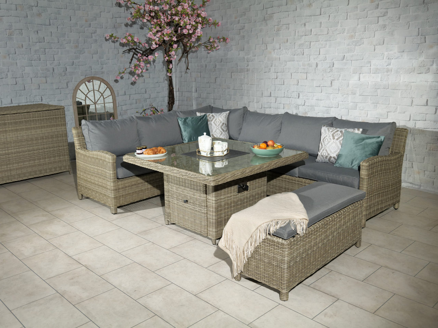 Rattan Wentworth Fire Pit 7pc Deluxe Modular Corner Dining / Lounging Set | AMIR | WEN120FP