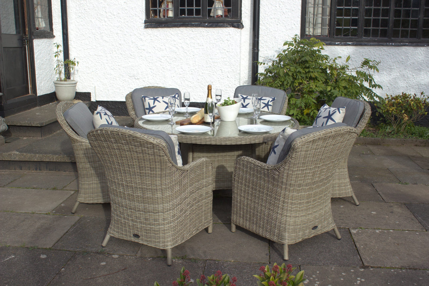 Rattan Wentworth 6 Seater Round Imperial Dining Set | AMIR | WEN140COM-WS