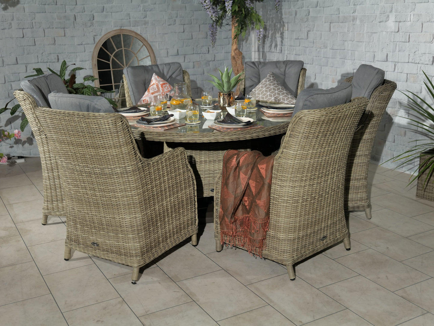 Rattan Wentworth 6 Seater Round Imperial Dining Set | AMIR | WEN140COM-WS