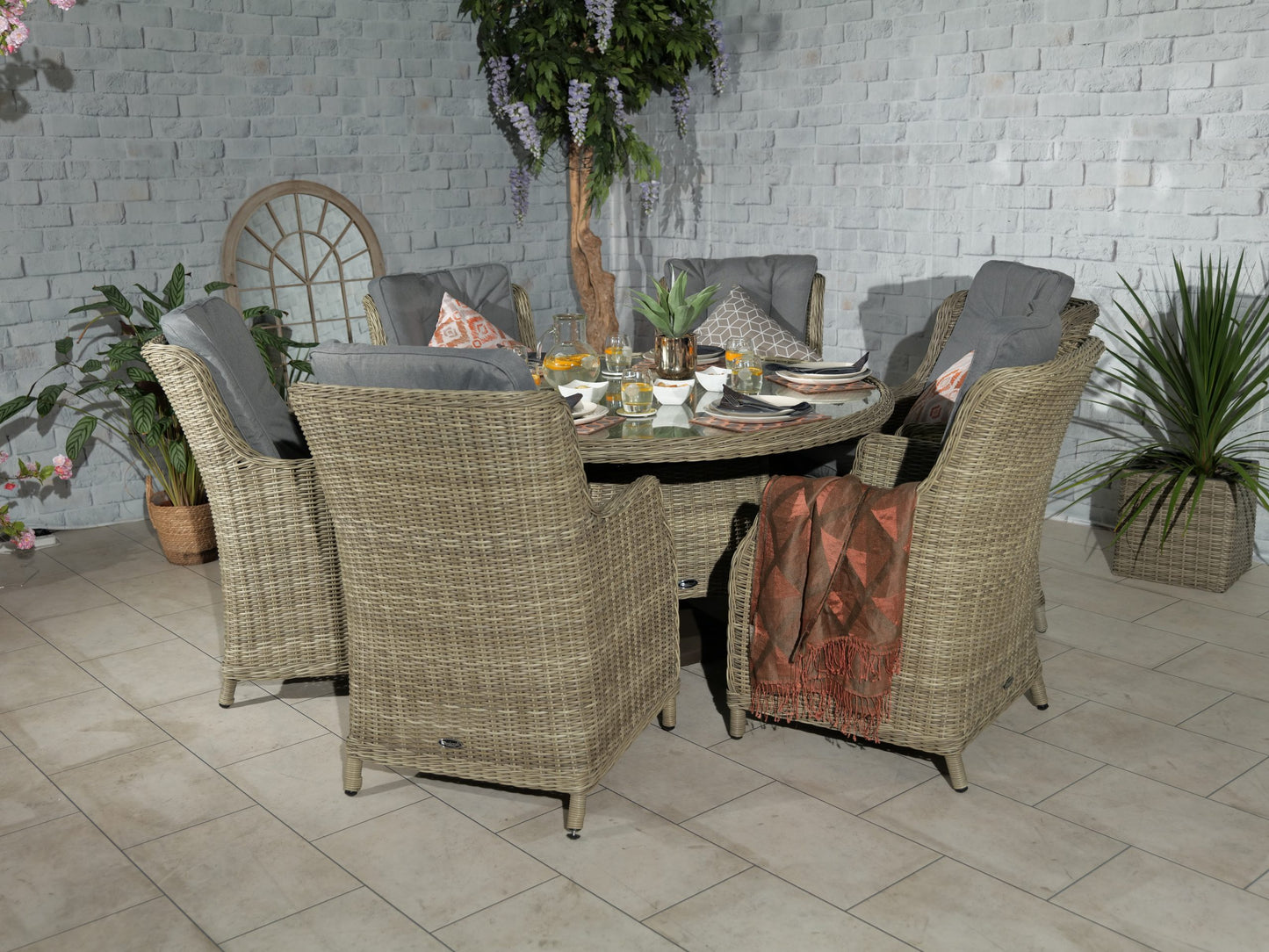Rattan Wentworth 6 Seater Round Imperial Dining Set | AMIR | WEN140COM-WS