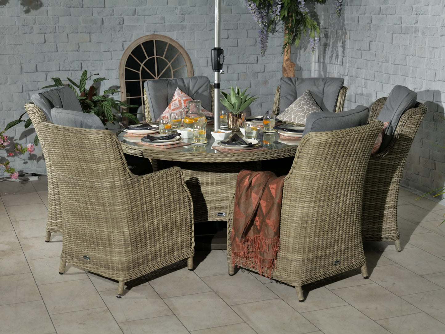 Rattan Wentworth 6 Seater Round Imperial Dining Set | AMIR | WEN140COM-WS