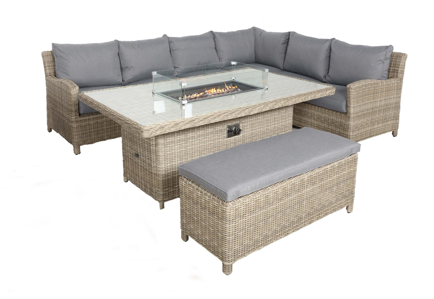 Rattan Wentworth Fire Pit 7pc Deluxe Modular Corner Dining / Lounging Set | AMIR | WEN170XFP