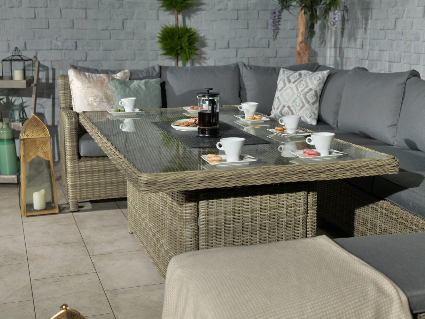 Rattan Wentworth Fire Pit 7pc Deluxe Modular Corner Dining / Lounging Set | AMIR | WEN170XFP