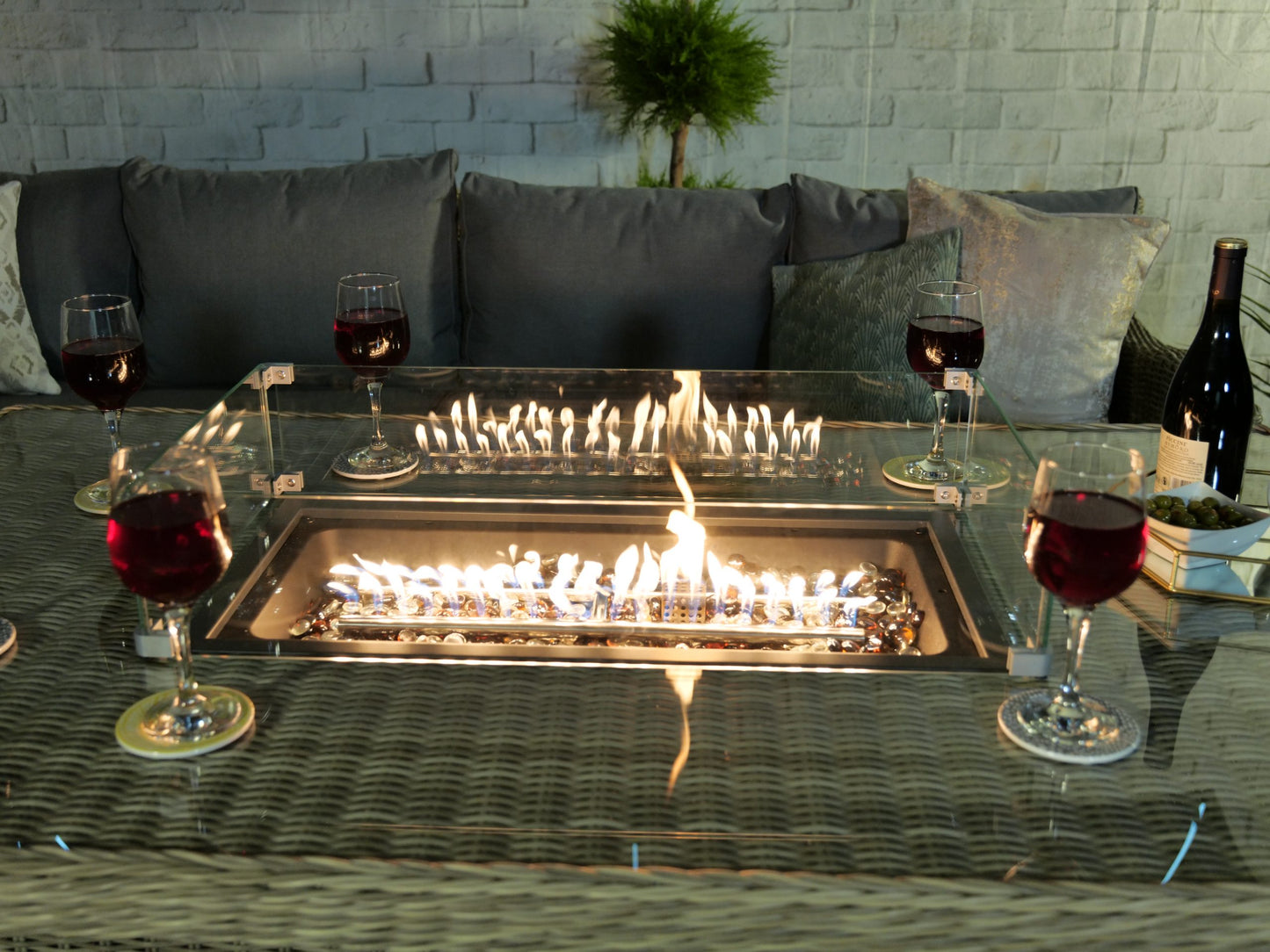 Rattan Wentworth Fire Pit 7pc Deluxe Modular Corner Dining / Lounging Set | AMIR | WEN170XFP