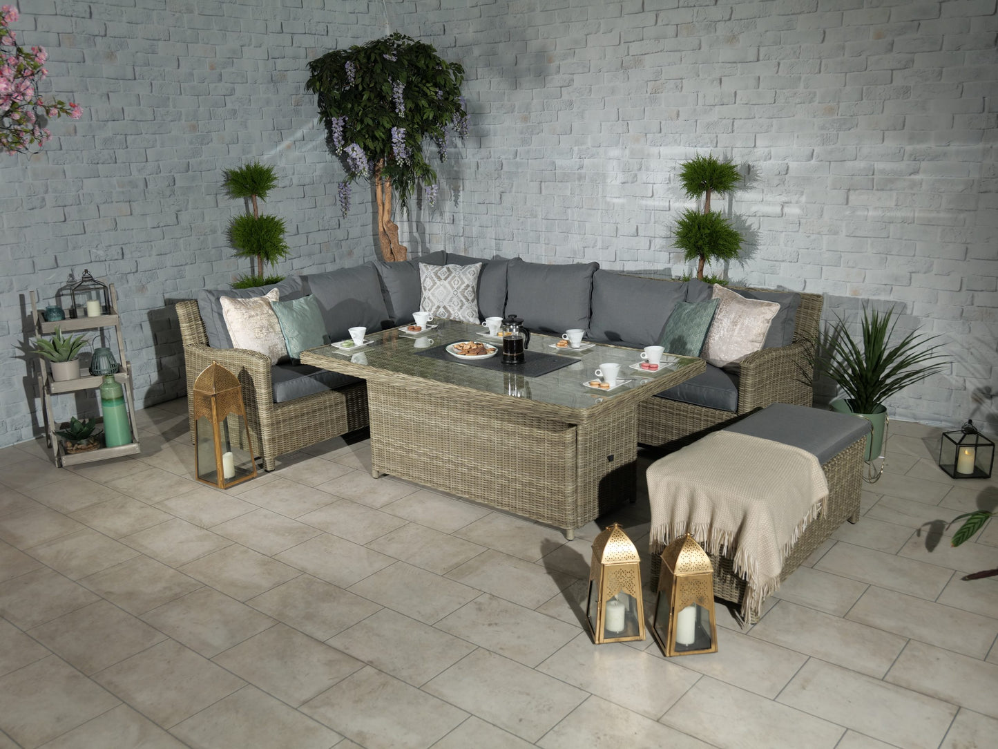 Rattan Wentworth Fire Pit 7pc Deluxe Modular Corner Dining / Lounging Set | AMIR | WEN170XFP