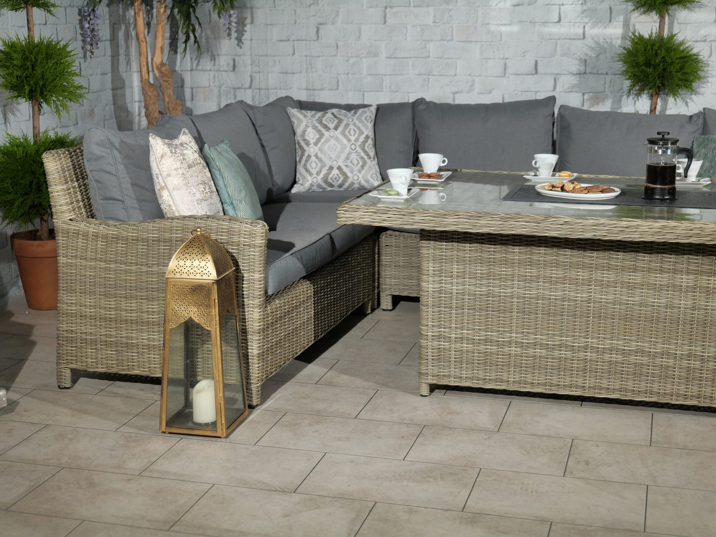 Rattan Wentworth Fire Pit 7pc Deluxe Modular Corner Dining / Lounging Set | AMIR | WEN170XFP