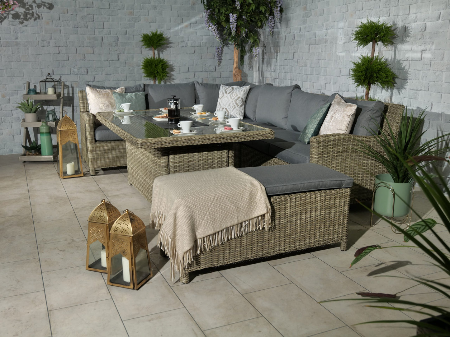 Rattan Wentworth Fire Pit 7pc Deluxe Modular Corner Dining / Lounging Set | AMIR | WEN170XFP