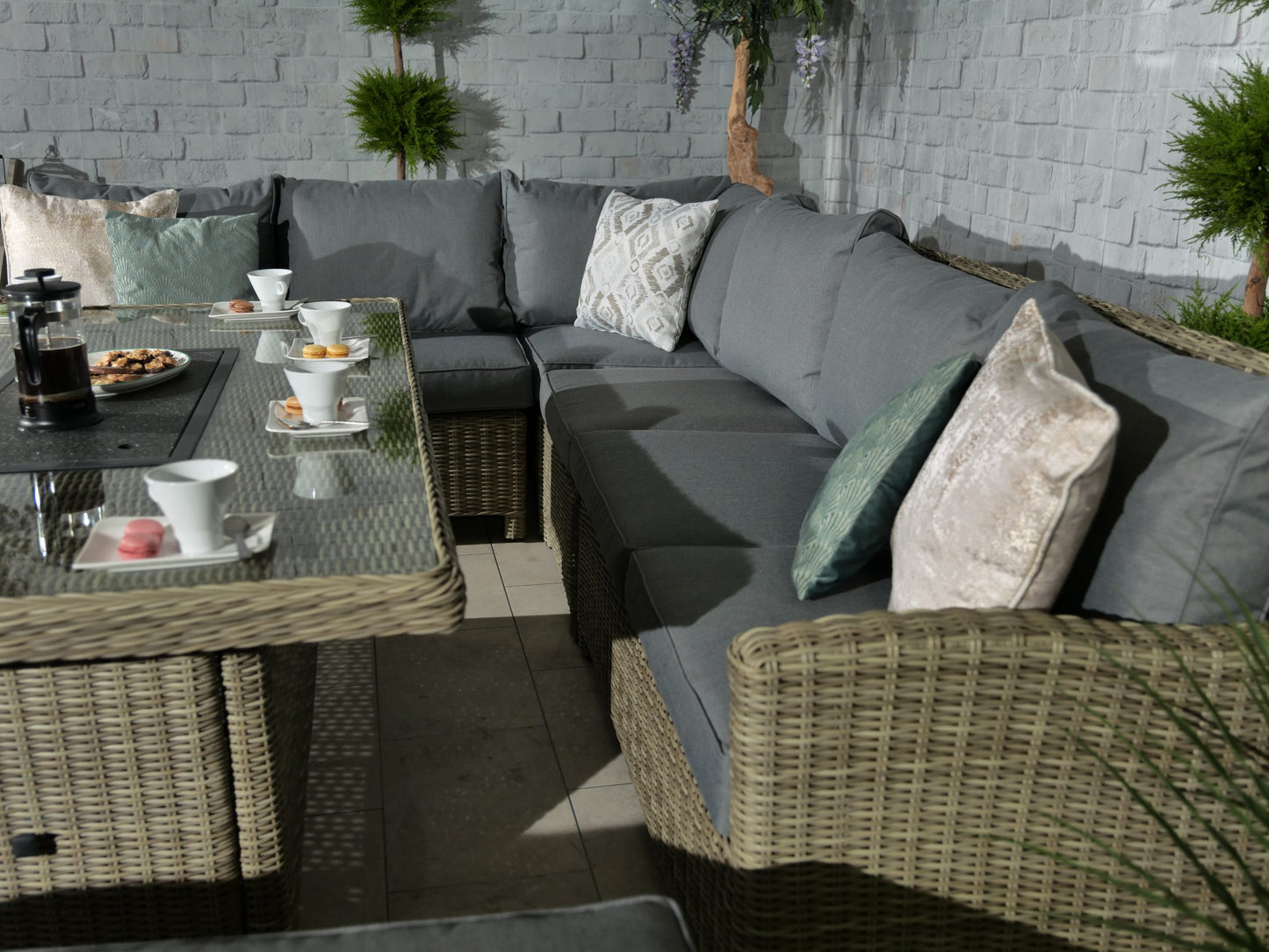 Rattan Wentworth Fire Pit 7pc Deluxe Modular Corner Dining / Lounging Set | AMIR | WEN170XFP