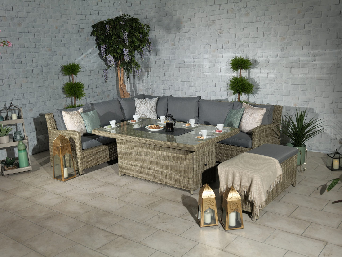 Rattan Wentworth Fire Pit 7pc Deluxe Modular Corner Dining / Lounging Set | AMIR | WEN170XFP