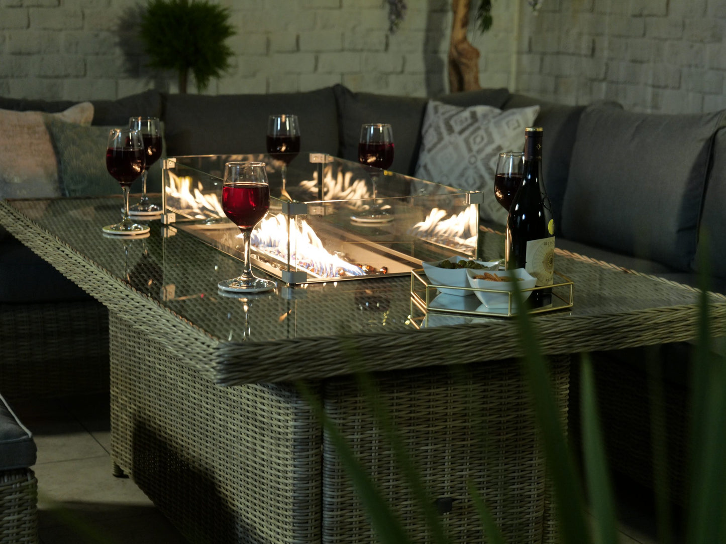 Rattan Wentworth Fire Pit 7pc Deluxe Modular Corner Dining / Lounging Set | AMIR | WEN170XFP