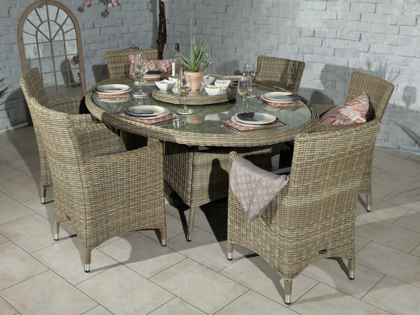 Rattan Wentworth 6 Seater Ellipse Highback Comfort Dining Set | AMIR | WEN200xCAR-WS