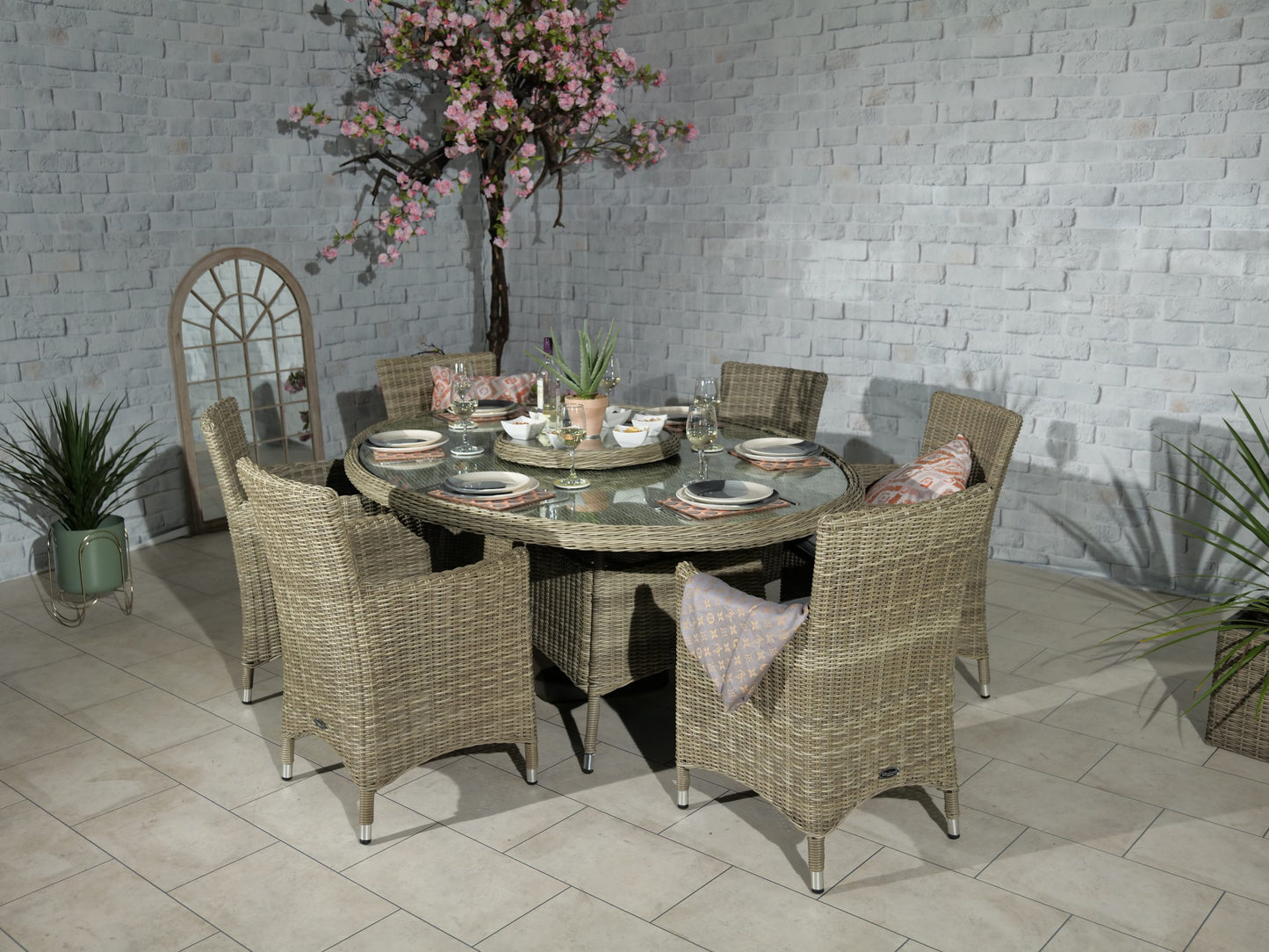 Rattan Wentworth 6 Seater Ellipse Highback Comfort Dining Set | AMIR | WEN200xCAR-WS