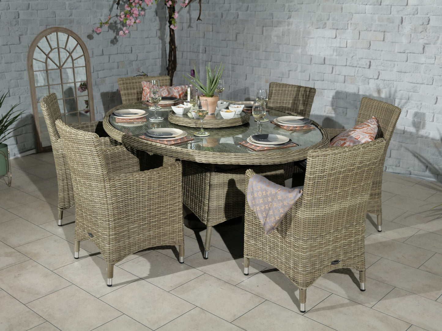 Rattan Wentworth 6 Seater Ellipse Highback Comfort Dining Set | AMIR | WEN200xCAR-WS