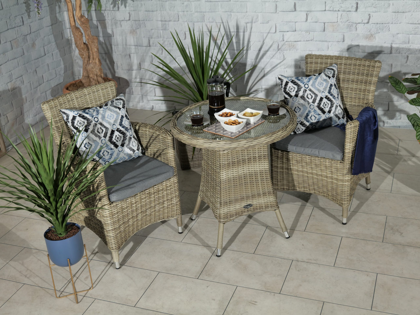 Rattan Wentworth Bistro Set 2 Seater Carver | AMIR | WEN70CAR-WS