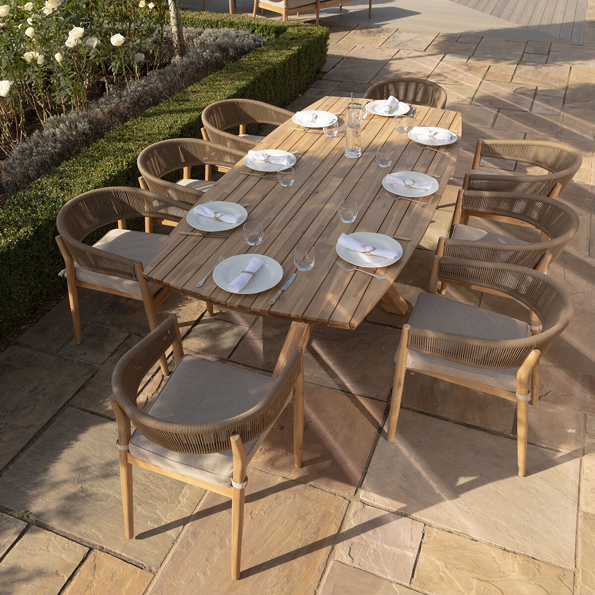 Homeflair - Porto Rope Weave 8 Seat Rectangular Dining Set