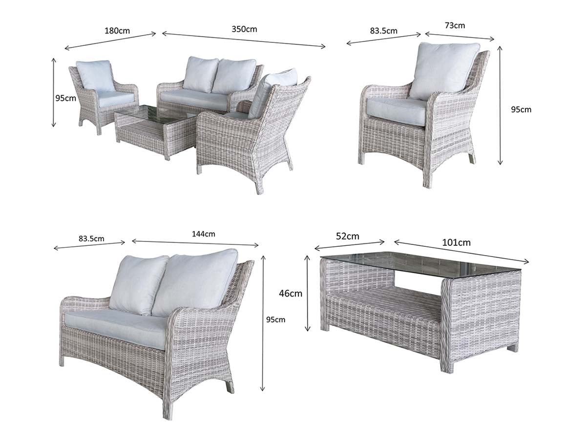 Rattan High Back 4 Seater Sofa Set in Grey | Alexandra | Alex0052
