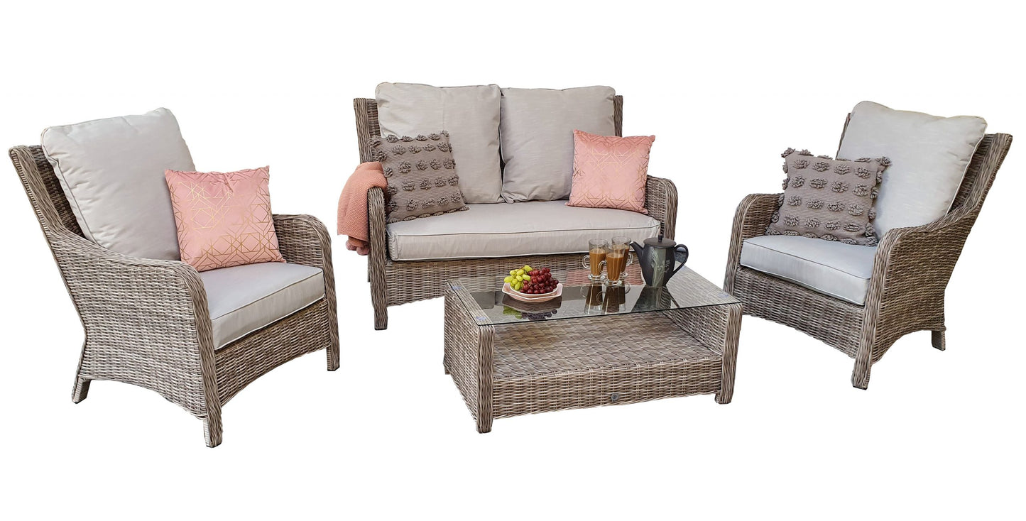 Rattan High Back 4 Seater Sofa Set in Grey | Alexandra | Alex0052