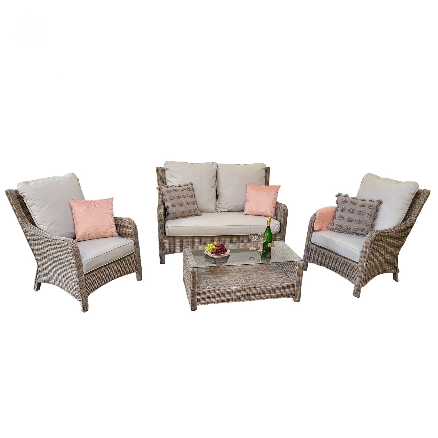 Rattan High Back 4 Seater Sofa Set in Grey | Alexandra | Alex0052
