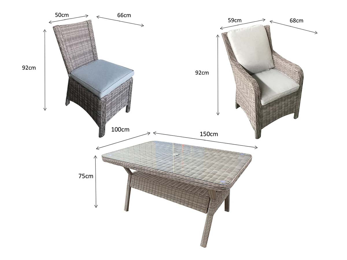 Rattan Rectangular Dining Table + 6 Chairs Set | Alexandra | Alex0205_0176_0177