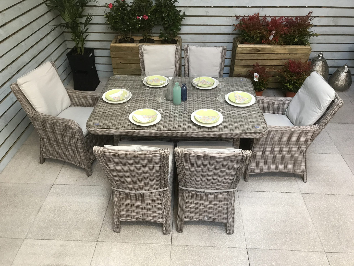 Rattan Rectangular Dining Table + 6 Chairs Set | Alexandra | Alex0205_0176_0177