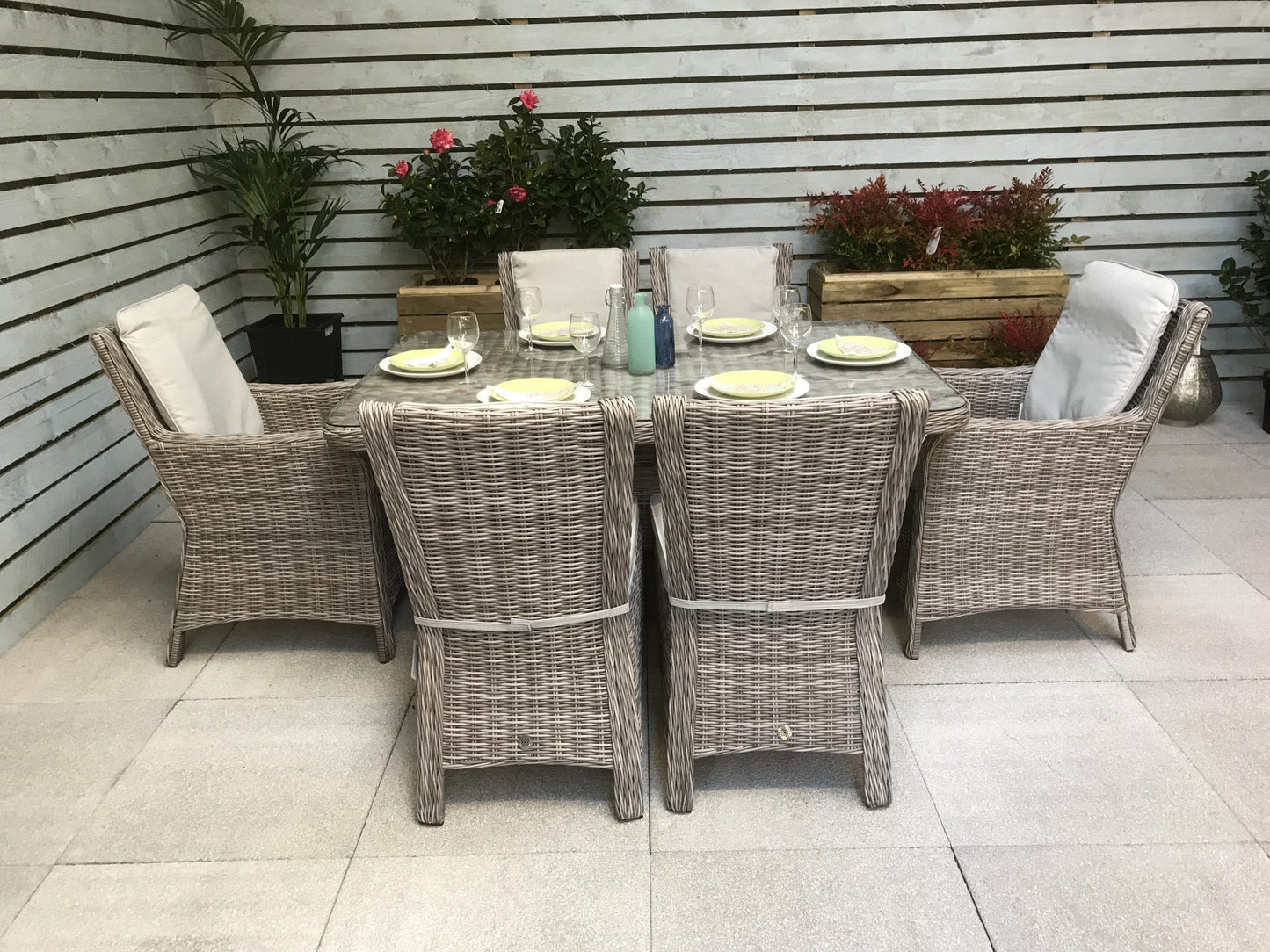 Rattan Rectangular Dining Table + 6 Chairs Set | Alexandra | Alex0205_0176_0177