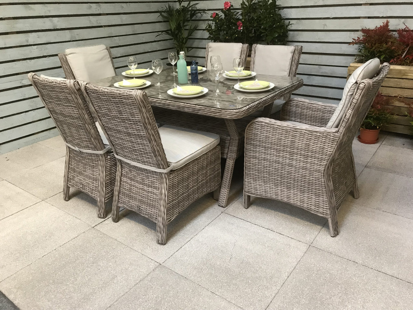Rattan Rectangular Dining Table + 6 Chairs Set | Alexandra | Alex0205_0176_0177